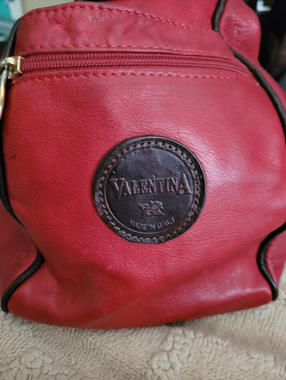 Valentina Red Leather Crossbody with Embossed Logo Patch